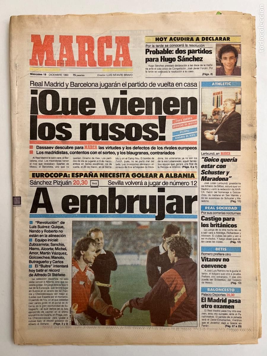 Sammelleidenschaft Sport: PERI&Oacute;DICO DIARIO DEPORTIVO MARCA Mi&eacute;rcoles 19 Diciembre 1990 * QUE VIENEN LOS RUSOS *