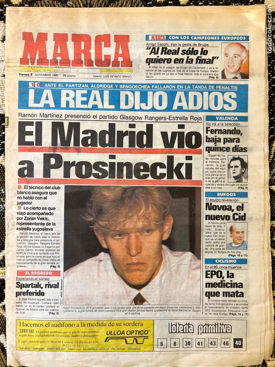 Sammelleidenschaft Sport: PERI&Oacute;DICO DIARIO DEPORTIVO MARCA Viernes 9 Noviembre 1990 * EL MADRID VIO A PROSINECKI *