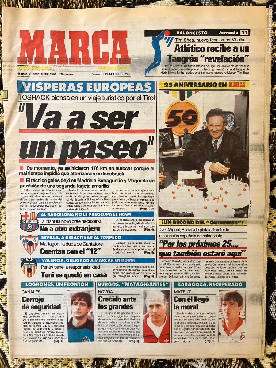 Sammelleidenschaft Sport: PERI&Oacute;DICO DIARIO DEPORTIVO MARCA Martes 6 Noviembre 1990 * VA A SER UN PASEO *