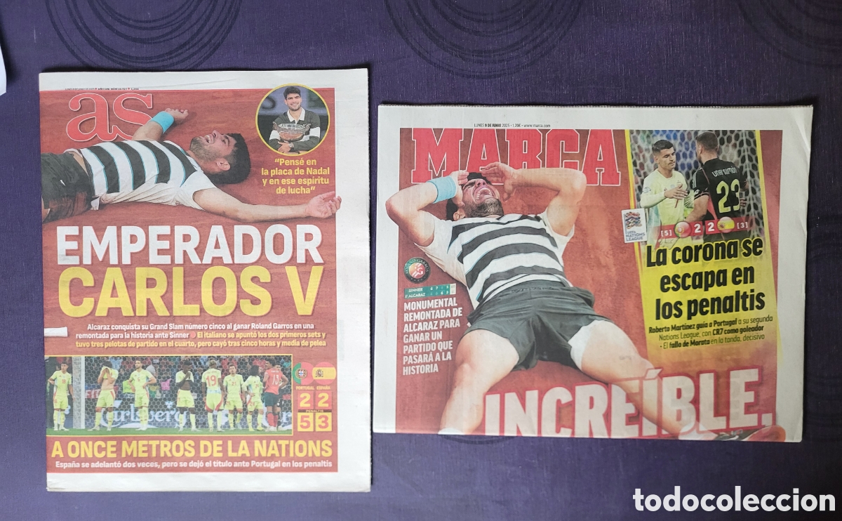 Sports collectibles: Lote Marca y As Carlos Alcaraz Roland Garros 2025