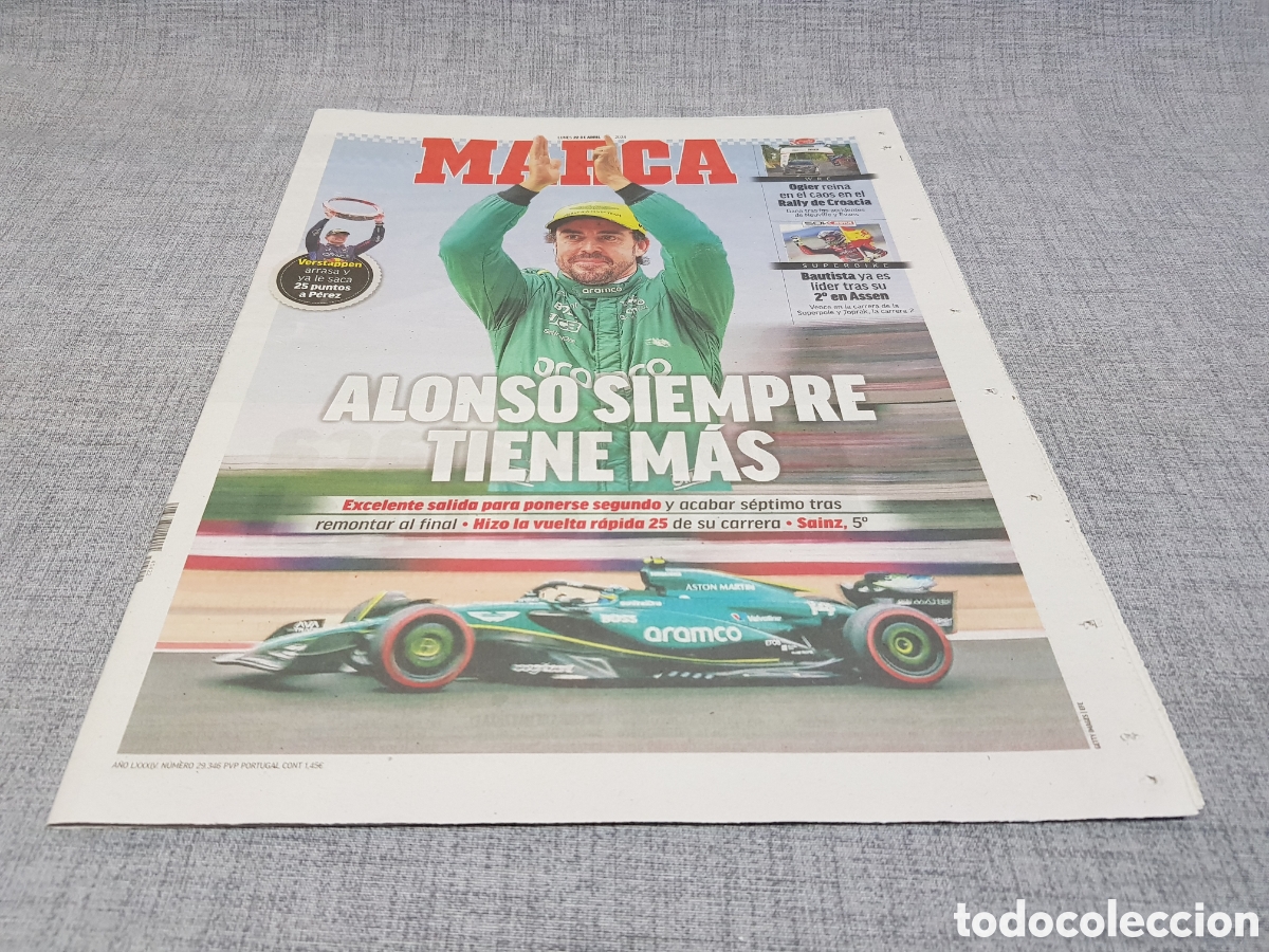Sports collectibles: MARCA LUNES 22 ABRIL 2024 F1 ALONSO VERSTAPPEN WRC OGIER SUPERBIKE BAUTISTA
