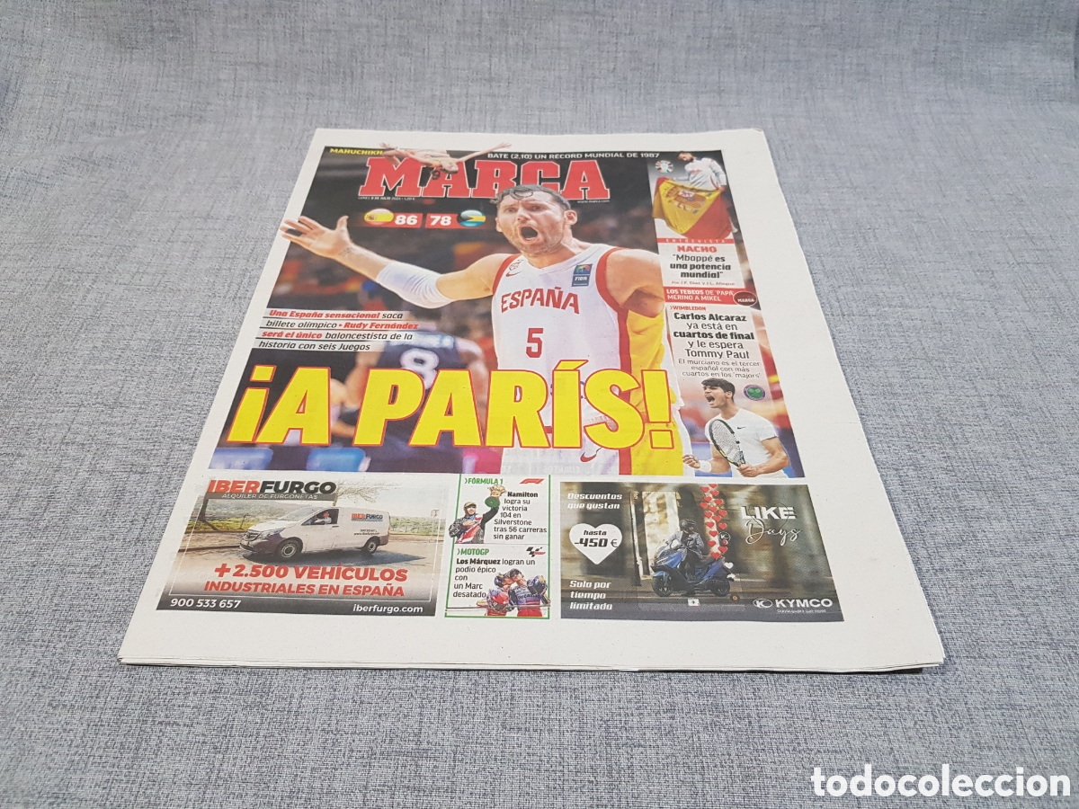 Sammelleidenschaft Sport: MARCA LUNES 8 JULIO 2024 BASKET RUDY JJ.OO. PAR&Iacute;S WIMBLEDON ALCARAZ MAHUCHIKH RECORD MUNDIAL