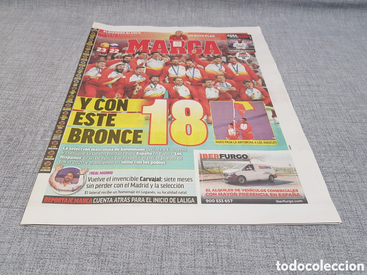 Sammelleidenschaft Sport: MARCA LUNES 12 AGOSTO 2024 JUEGOS OL&Iacute;MPICOS BALONMANO BRONCE REAL MADRID CARVAJAL