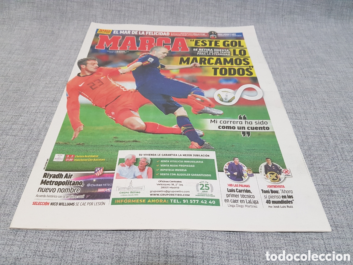 Collezionismo sportivo: MARCA MI&Eacute;RCOLES 9 OCTUBRE 2024 INIESTA SE RETIRA