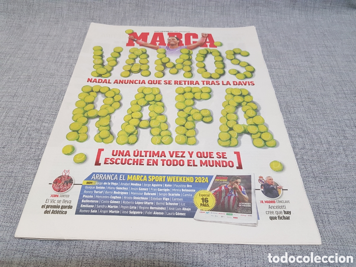 Collezionismo sportivo: MARCA VIERNES 11 OCTUBRE 2024 RAFA NADAL SE RETIRA