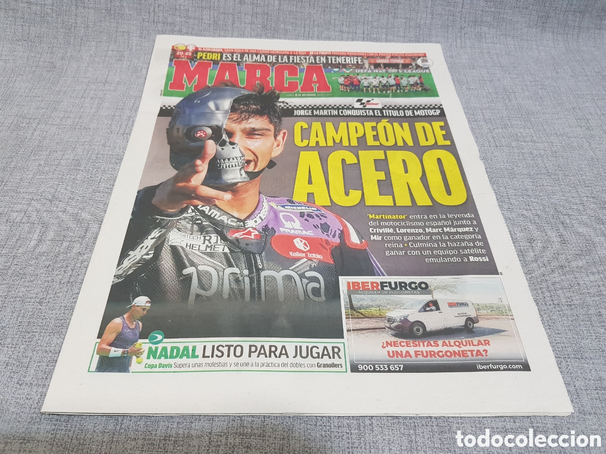 Collezionismo sportivo: MARCA LUNES 18 NOVIEMBRE 2024 MARTINATOR JORGE MART&Iacute;N CAMPE&Oacute;N MOTOGP COPA DAVIS NADAL