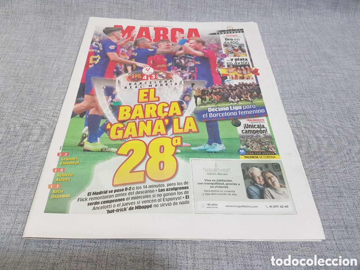 Collezionismo sportivo: MARCA LUNES 12 MAYO 2025 BASKET CHAMPIONS UNICAJA CAMPE&Oacute;N ATLETISMO ORO Y PLATA