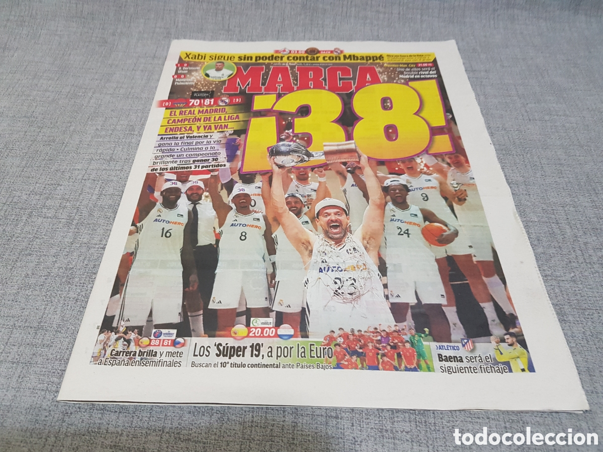Collezionismo sportivo: MARCA JUEVES 26 JUNIO 2025 BALONCESTO REAL MADRID 38⁰ CAMPE&Oacute;N LIGA ENDESA
