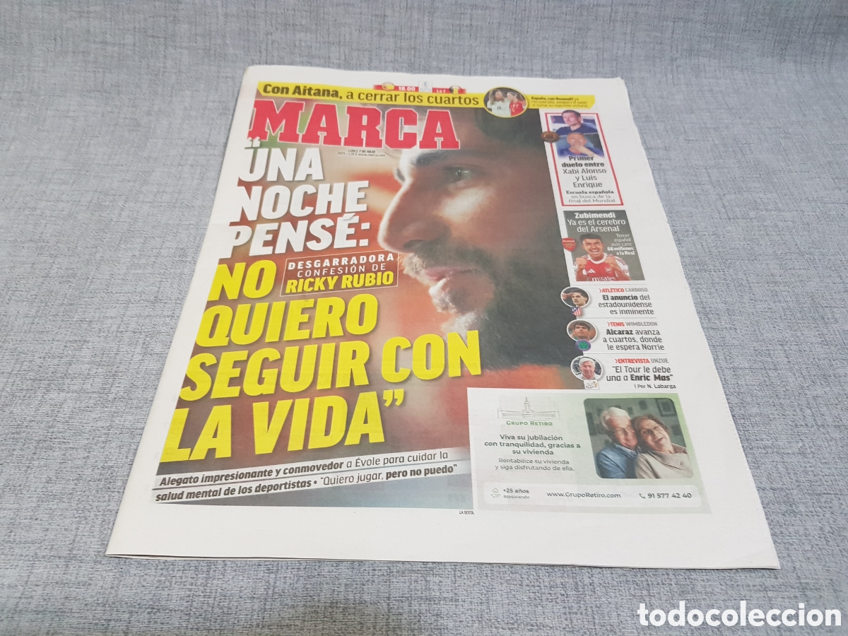 Collezionismo sportivo: MARCA LUNES 7 JULIO 2025 ENTREVISTA RICKY RUBIO