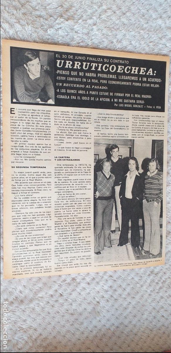Coleccionismo deportivo: FUTBOL-V90-II-HOJA RECORTE-PRENSA DEPORTIVA-AS-1973-74-URRUTICOECHEA