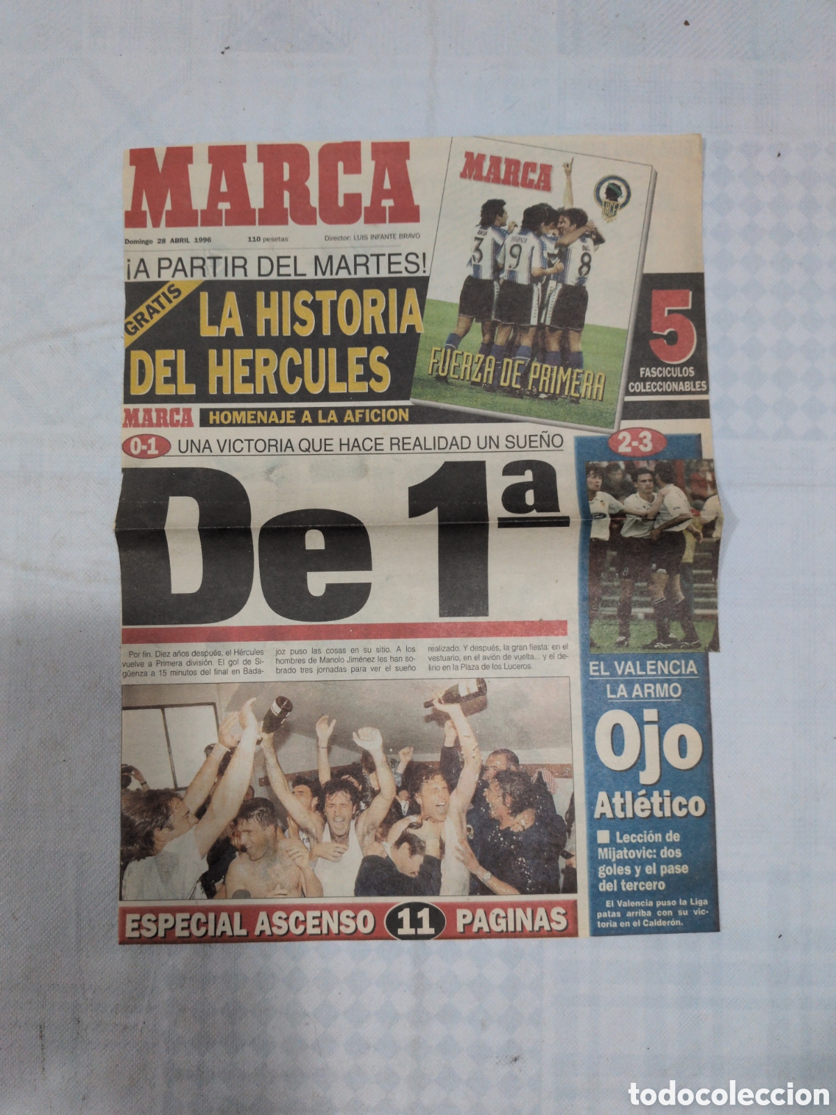 Coleccionismo deportivo: Recorte portada Marca, ascenso a 1&deg; H&eacute;rcules C.F. 28 abril 1996