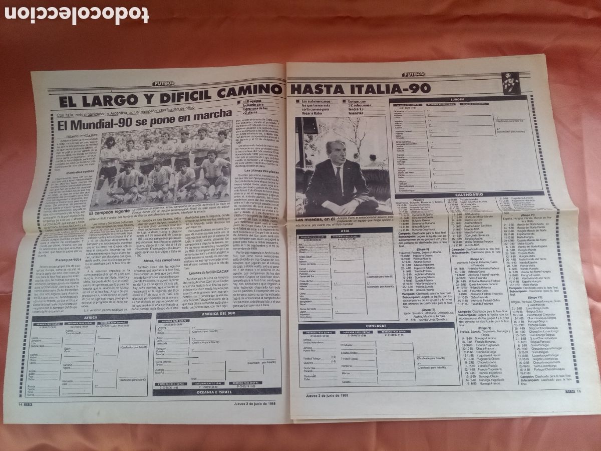 Coleccionismo deportivo: EUROCOPA 88 URSS - MUNDIAL ITALIA 90 - DOS HOJAS MARCA 2 JUNIO 1988