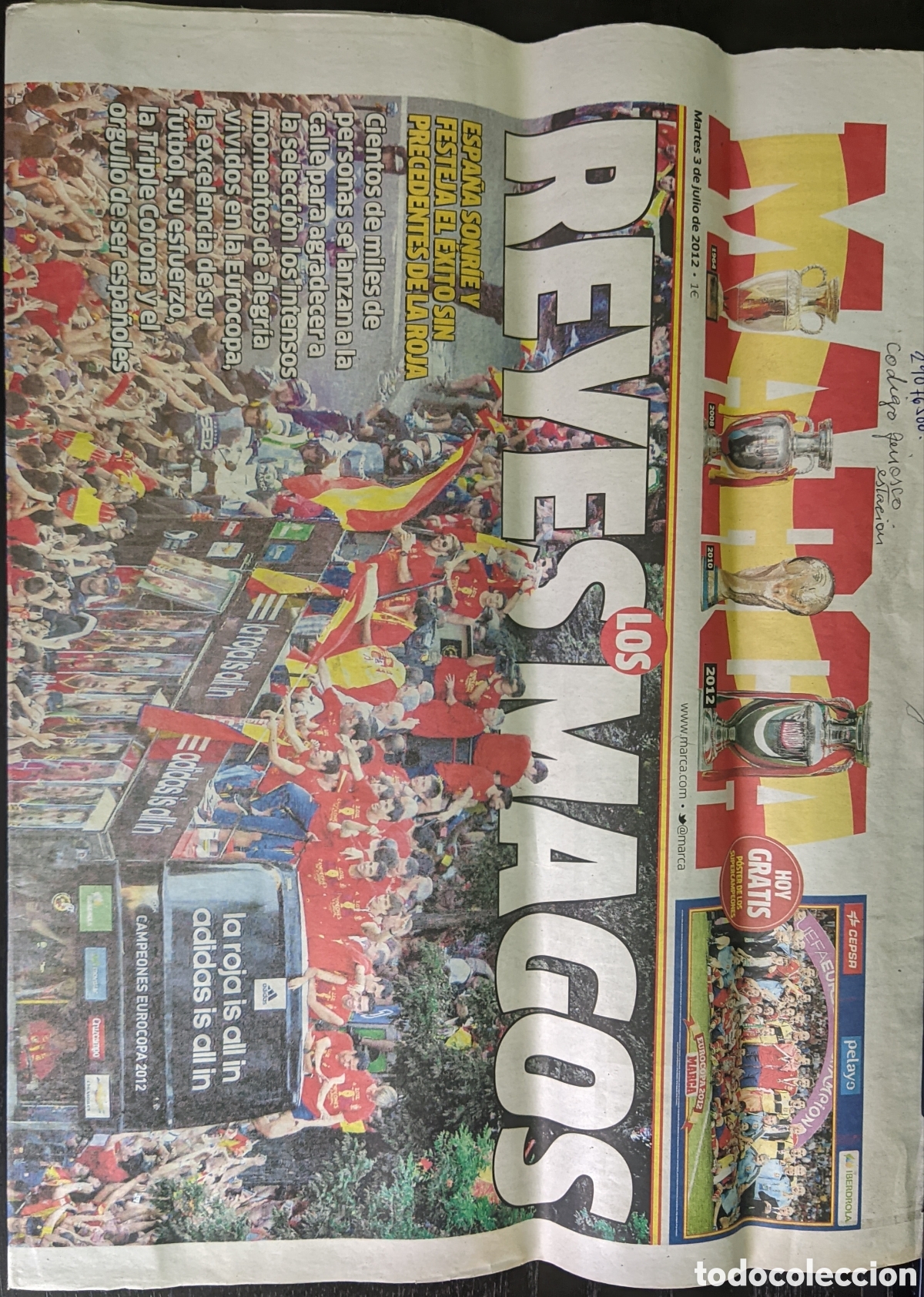 Coleccionismo deportivo: Diario MARCA 3 de julio de 2012