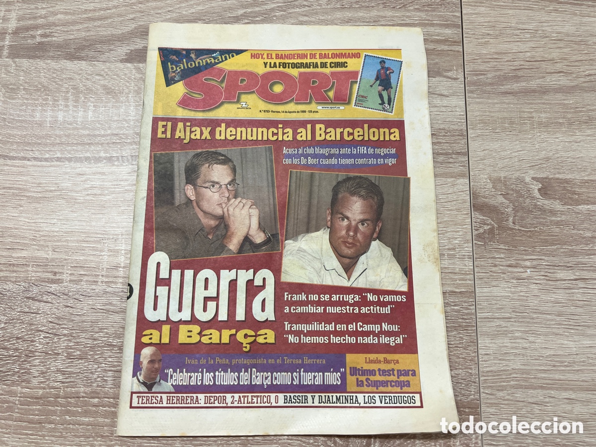 Coleccionismo deportivo: SPORT 14/08/1998 GUERRA AL BAR&Ccedil;A, EL AJAX DENUNCIA AL BARCELONA