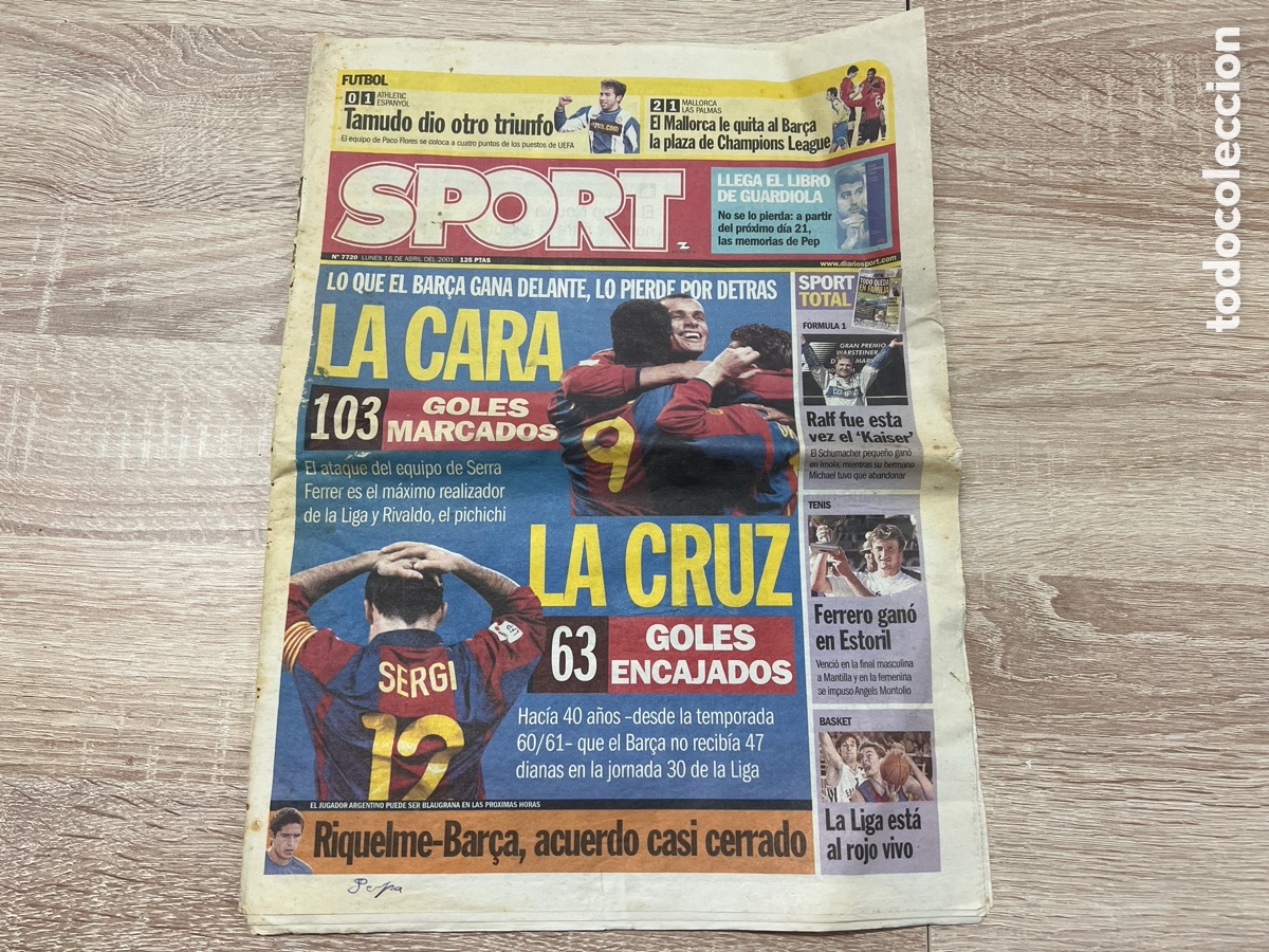 Coleccionismo deportivo: SPORT 16/04/2001 LA CARA LA CRUZ