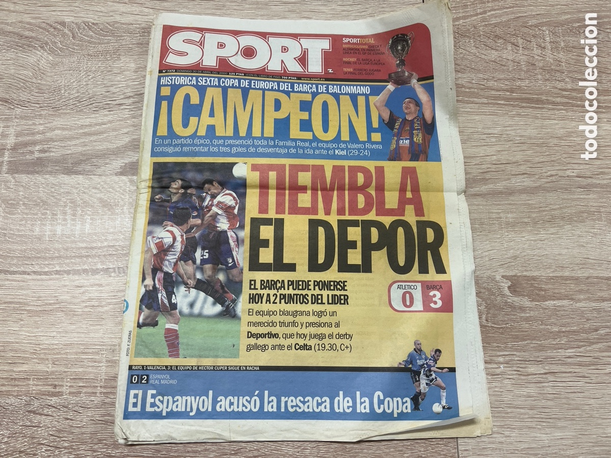 Coleccionismo deportivo: SPORT 30/04/2000 ATL&Eacute;TICO 0 BAR&Ccedil;A 3