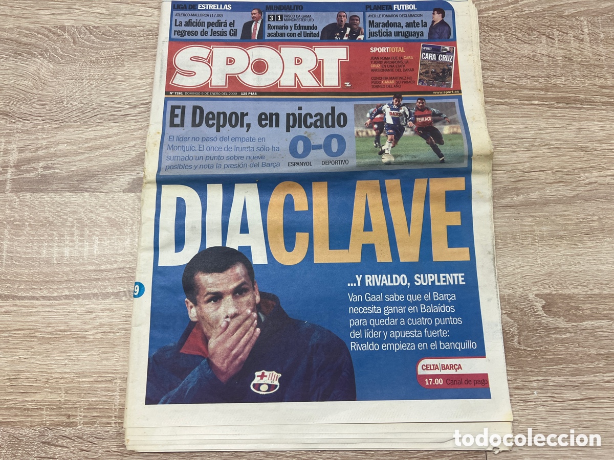 Coleccionismo deportivo: SPORT 09/01/2000 D&Iacute;A CLAVE &hellip; Y RIVALDO, SUPLENTE