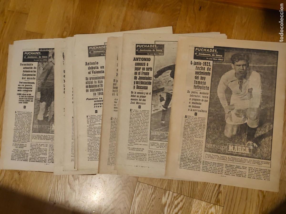 Coleccionismo deportivo: Biograf&iacute;as de Marca. 10 p&aacute;ginas originales Puchades, el fen&oacute;meno de Sueca