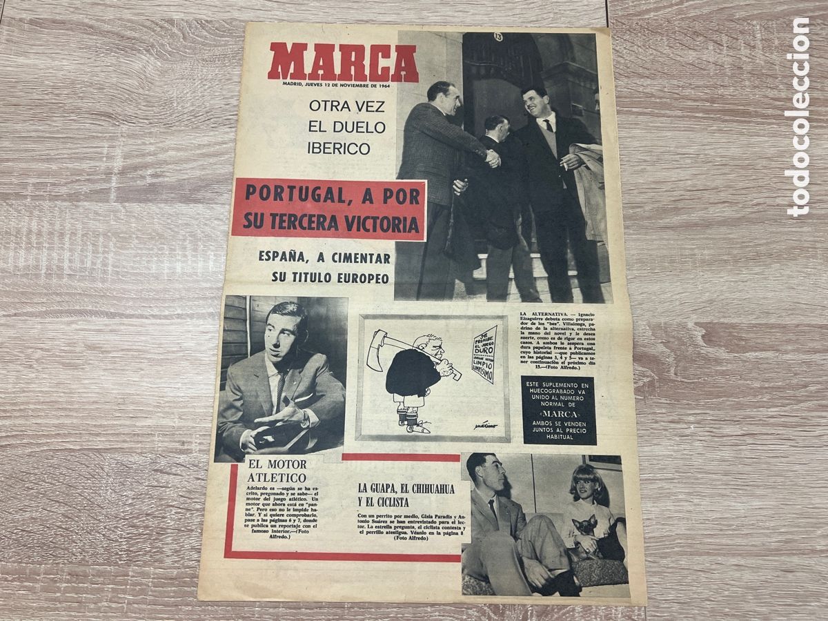Coleccionismo deportivo: MARCA 12-11-1964 ESPA&Ntilde;A PORTUGAL ADELARDO