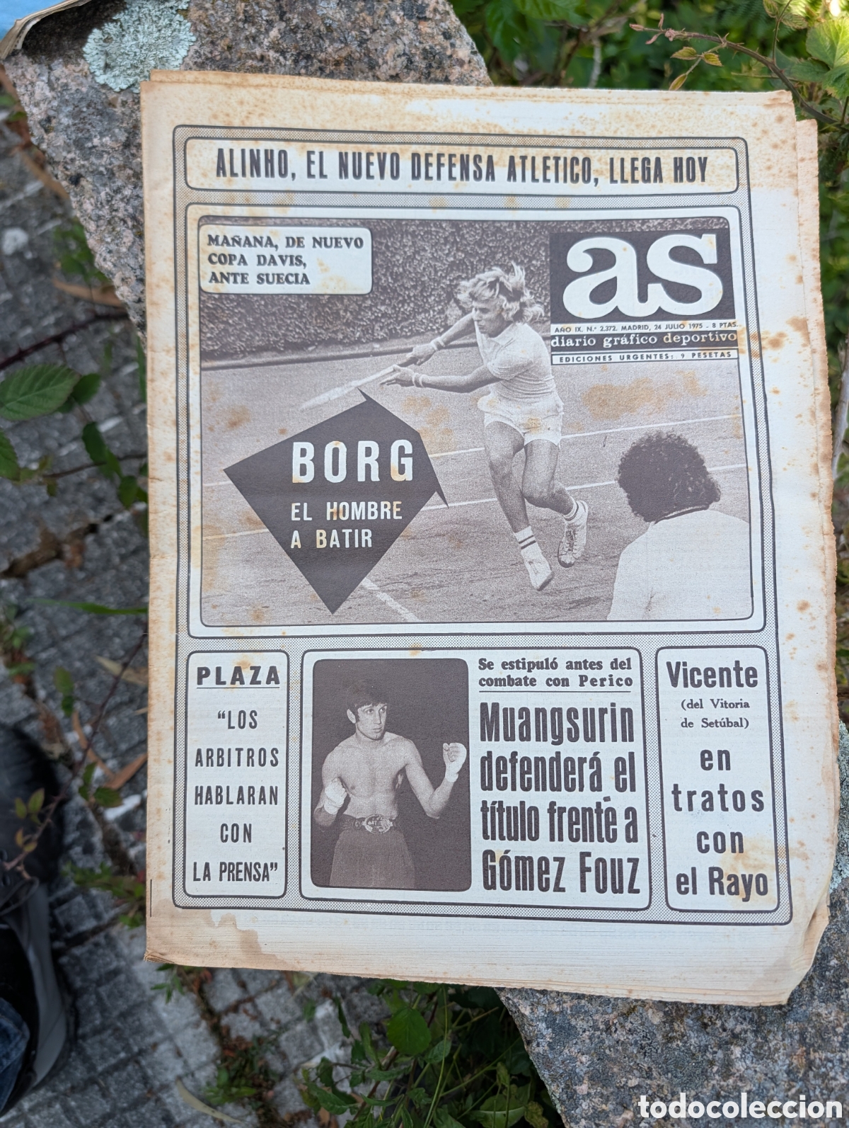 Coleccionismo deportivo: Jueves, 24 de julio de 1975 (A&ntilde;o IX, N&ordm; 2.372).Diario AS 1975 - Portada Bj&ouml;rn Borg (Copa Davis) + F