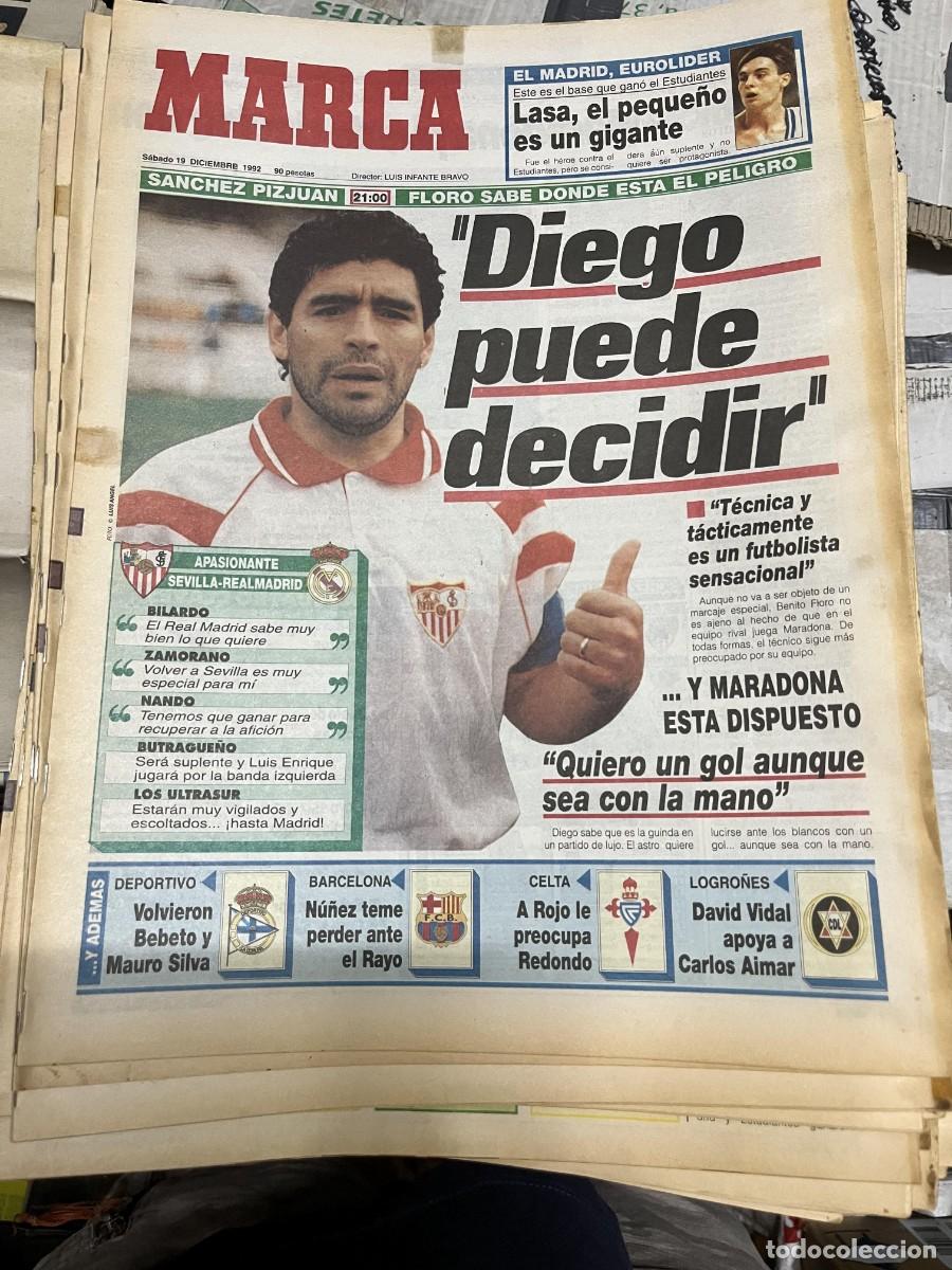 Coleccionismo deportivo: MARCA (19-12-1992) DIEGO ARMANDO MARADONA SEVILLA REAL MADRID LASA BALONCESTO