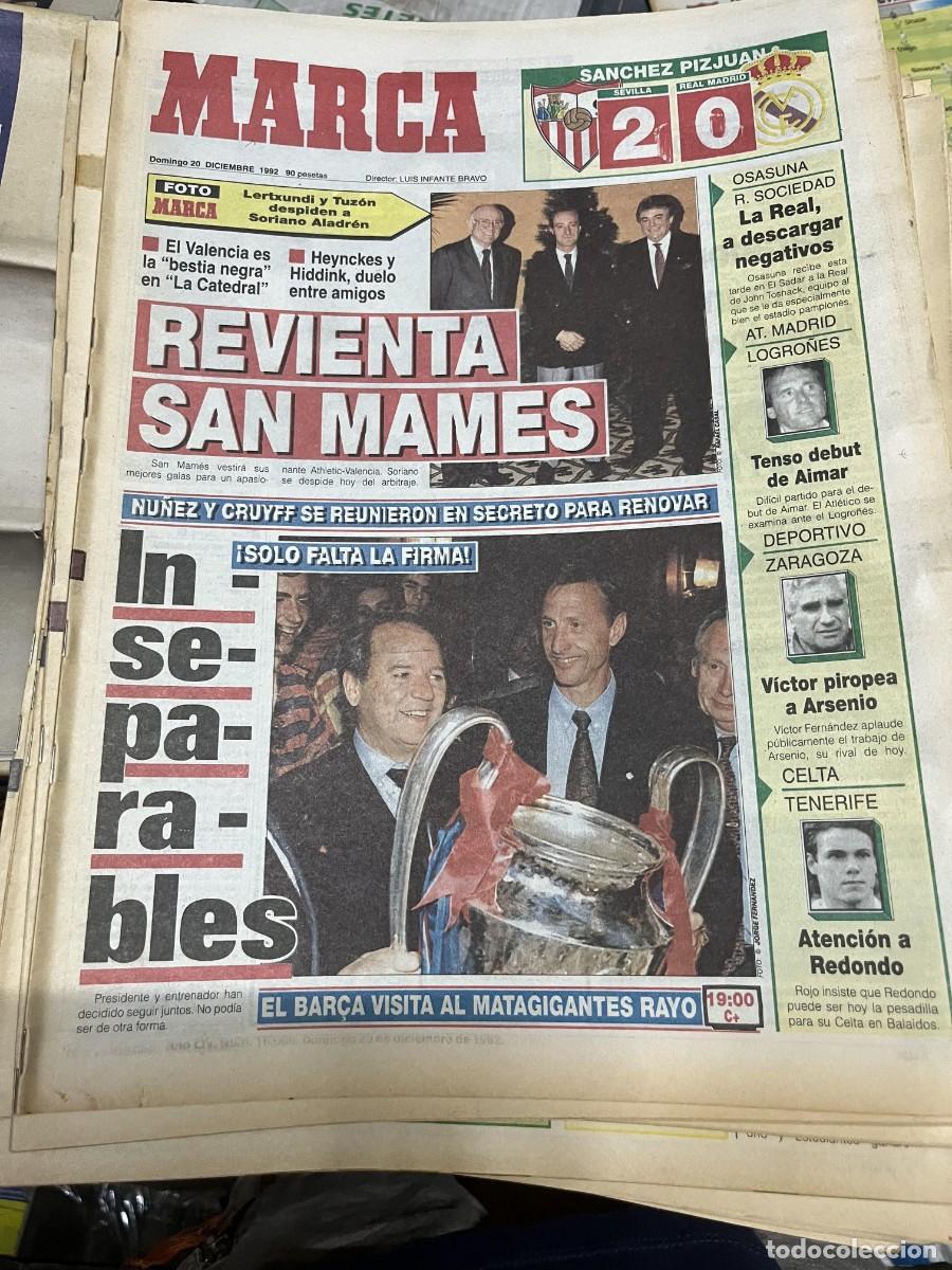 Collezionismo sportivo: MARCA (20-12-1992) NU&Ntilde;EZ CRUYFF BARCELONA JORNADA LIGA SEVILLA 2-0 REAL MADRID MARADONA