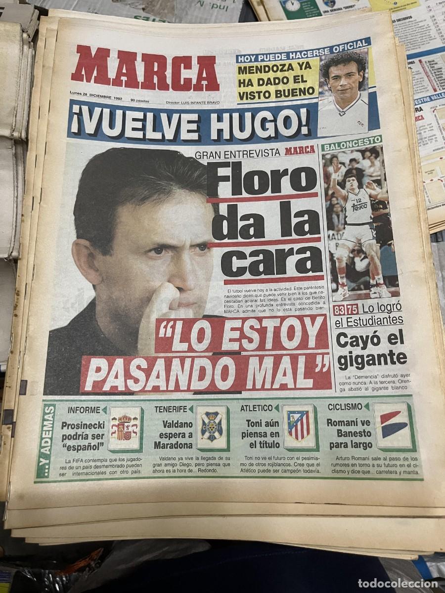 Coleccionismo deportivo: MARCA (28-12-1992) BENITO FLORO REAL MADRID HUGO SANCHEZ ESTUDIANTES BALONCESTO