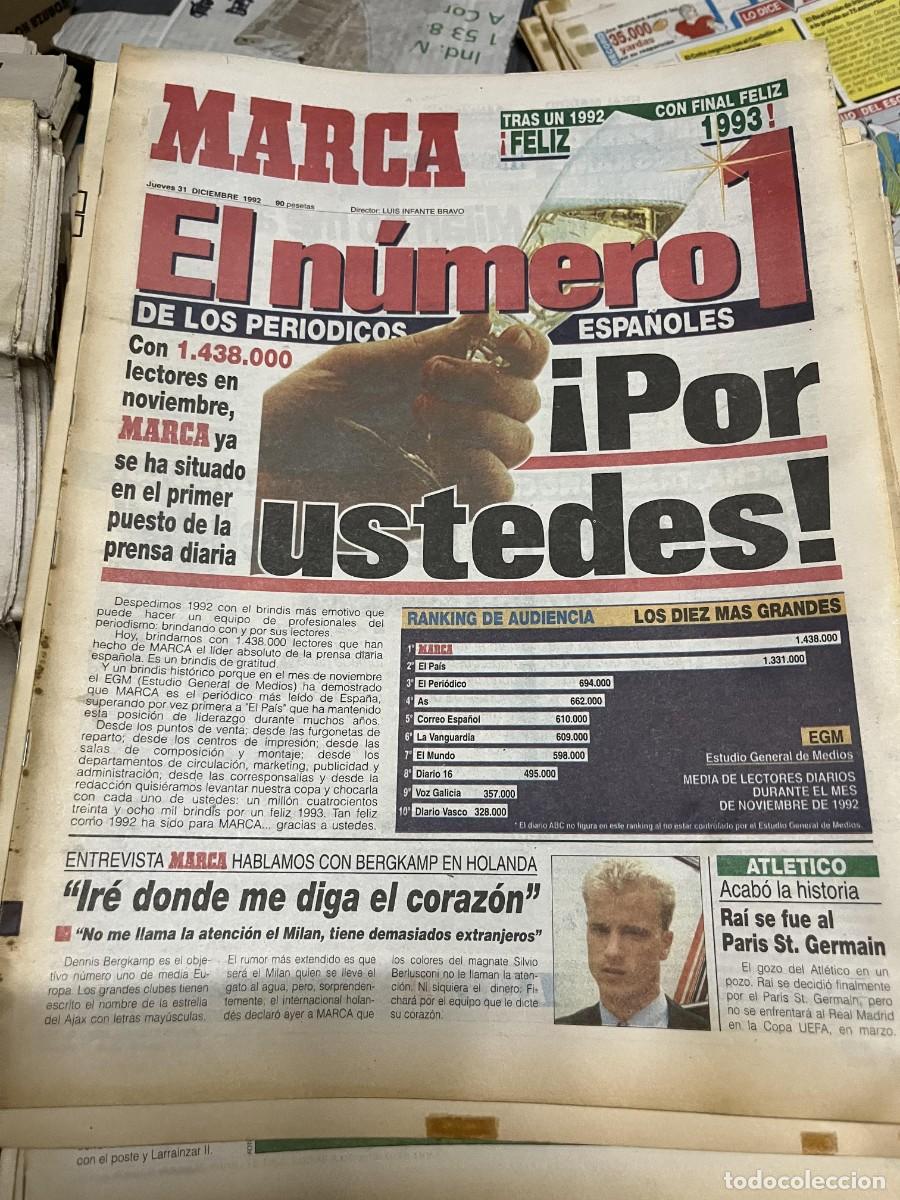 Coleccionismo deportivo: MARCA (31-12-1992) TOP 1 PERIODICOS ESPA&Ntilde;OLES BERGKAMP POSIBLE FICHAJE REAL MADRID