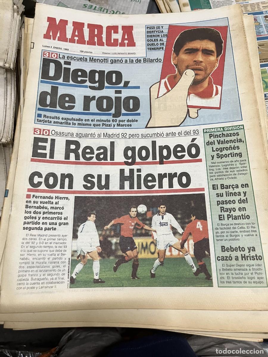 Sports collectibles: MARCA (4-1-1993) MARADONA TARJETA ROJA SEVILLA REAL MADRID 3-0 OSASUNA JORNADA LIGA