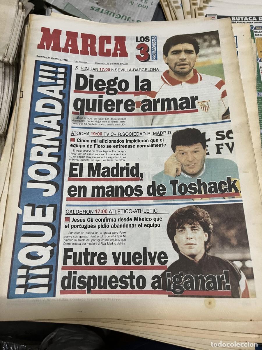 Coleccionismo deportivo: MARCA (10-1-1993) JORNADA LIGA MARADONA SEVILLA BARCELONA REAL SOCIEDAD REAL MADRID