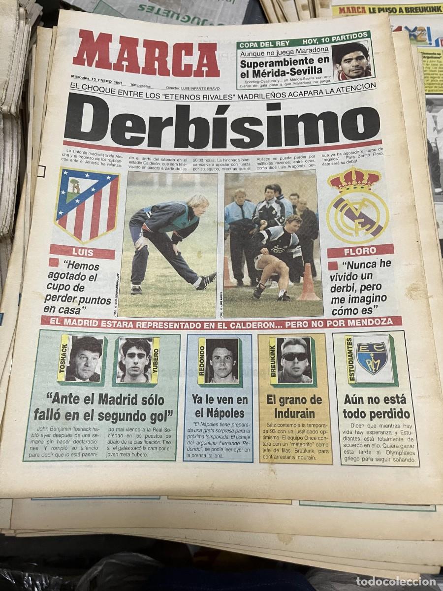 Coleccionismo deportivo: MARCA (13-1-1993) DERBI REAL MADRID ATLETICO MADRID SCHUSTER BUTRAGUE&Ntilde;O FLORO LUIS ARAGONES