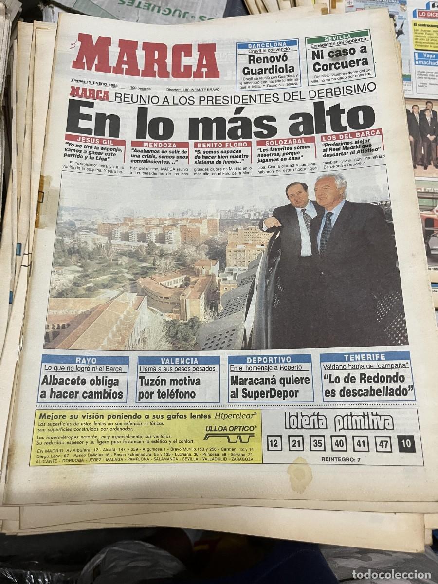 Coleccionismo deportivo: MARCA (15-1-1993) DERBI REAL MADRID ATLETICO MADRID RAMON MENDOZA JESUS GIL JORNADA LIGA