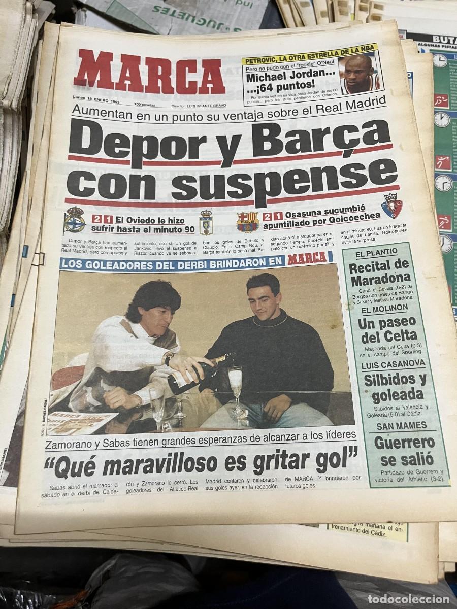 Coleccionismo deportivo: MARCA (18-1-1993) DEPORTIVO CORU&Ntilde;A 2-1 OVIEDO BARCELONA 2-1 OSASUNA ZAMORANO MICHAEL JORDAN