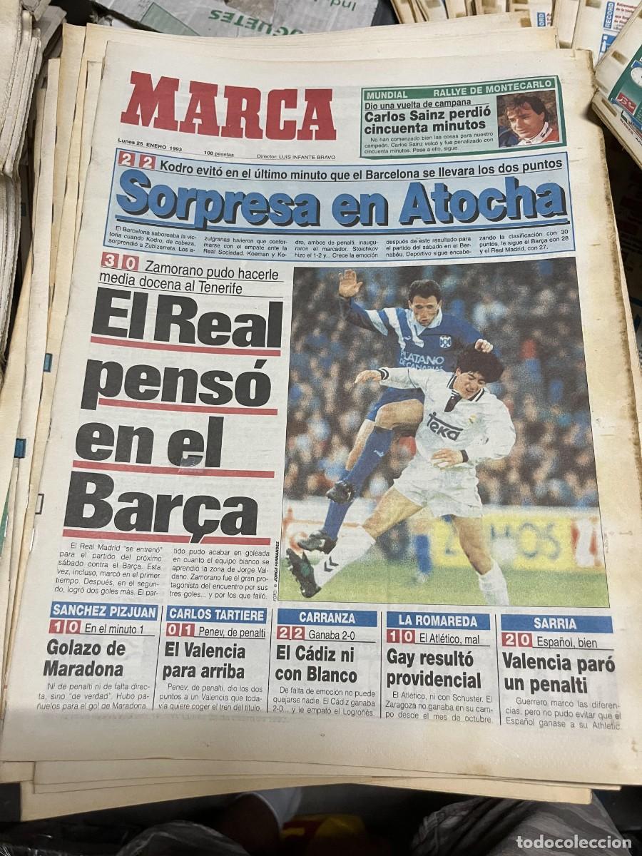 Collezionismo sportivo: MARCA (25-1-1993) JORNADA LIGA REAL SOCIEDAD 2-2 BARCELONA REAL MADRID 3-0 TENERIFE