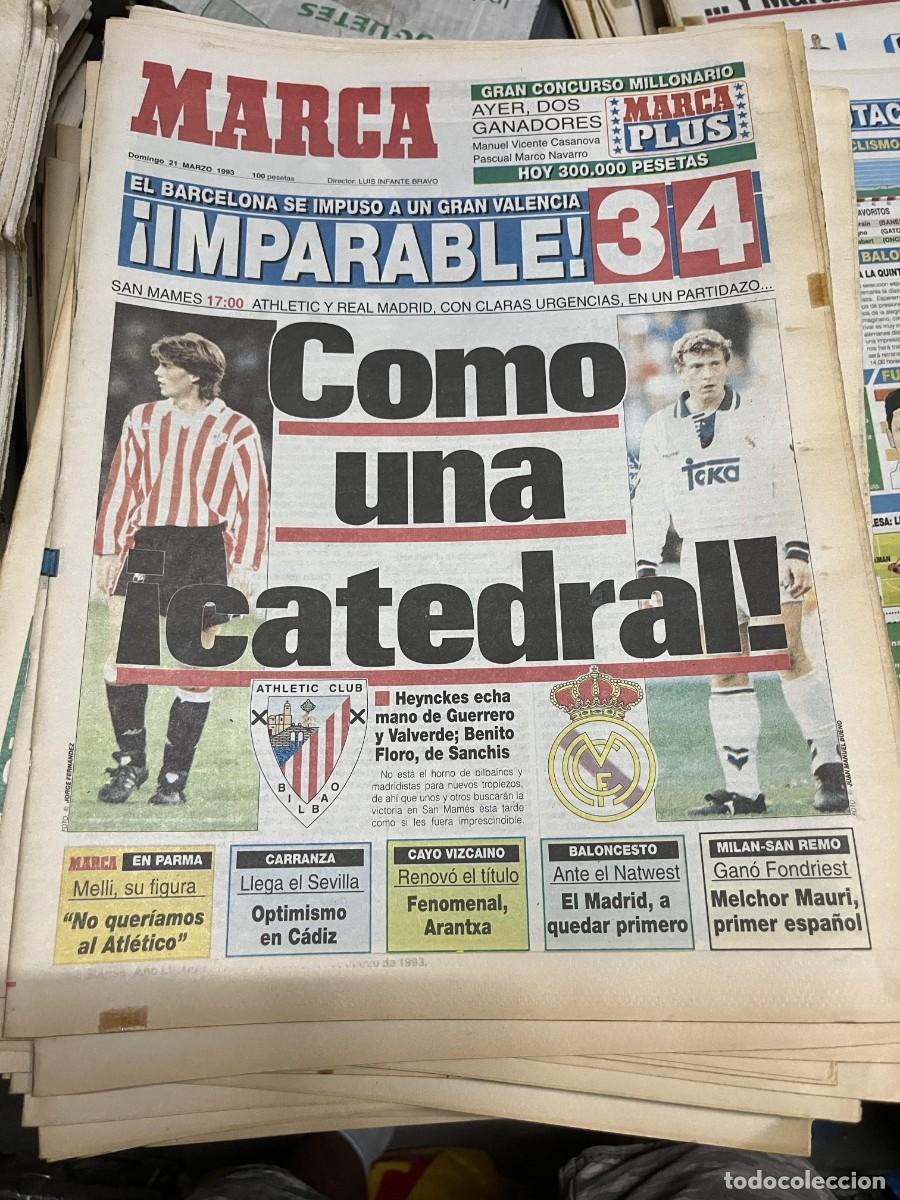 Coleccionismo deportivo: MARCA (21-3-1993) VALENCIA 3-4 BARCELONA JORNADA LIGA ATHLETIC BILBAO REAL MADRID