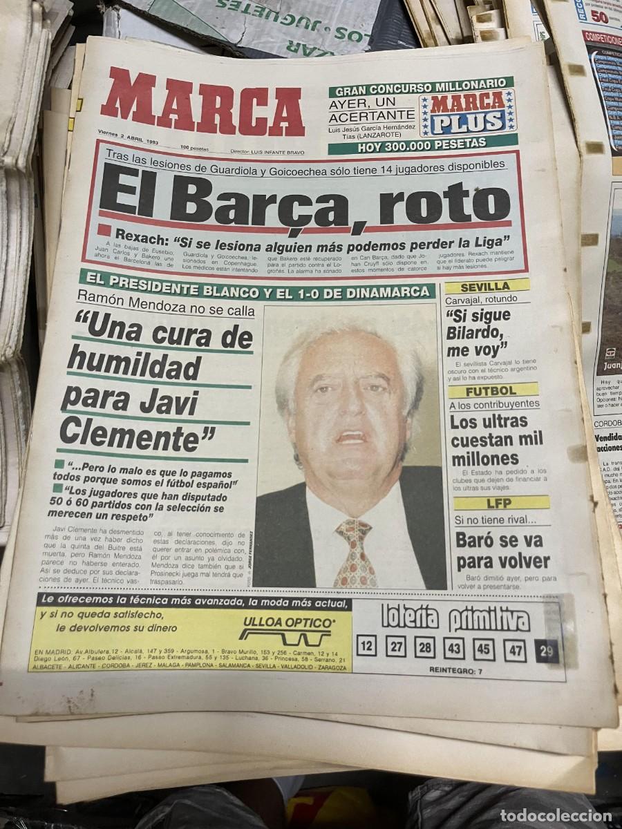 Collezionismo sportivo: MARCA (2-4-1993) RAMON MENDOZA BARCELONA JAVI CLEMENTE SELECCION ESPA&Ntilde;OLA ESPA&Ntilde;A