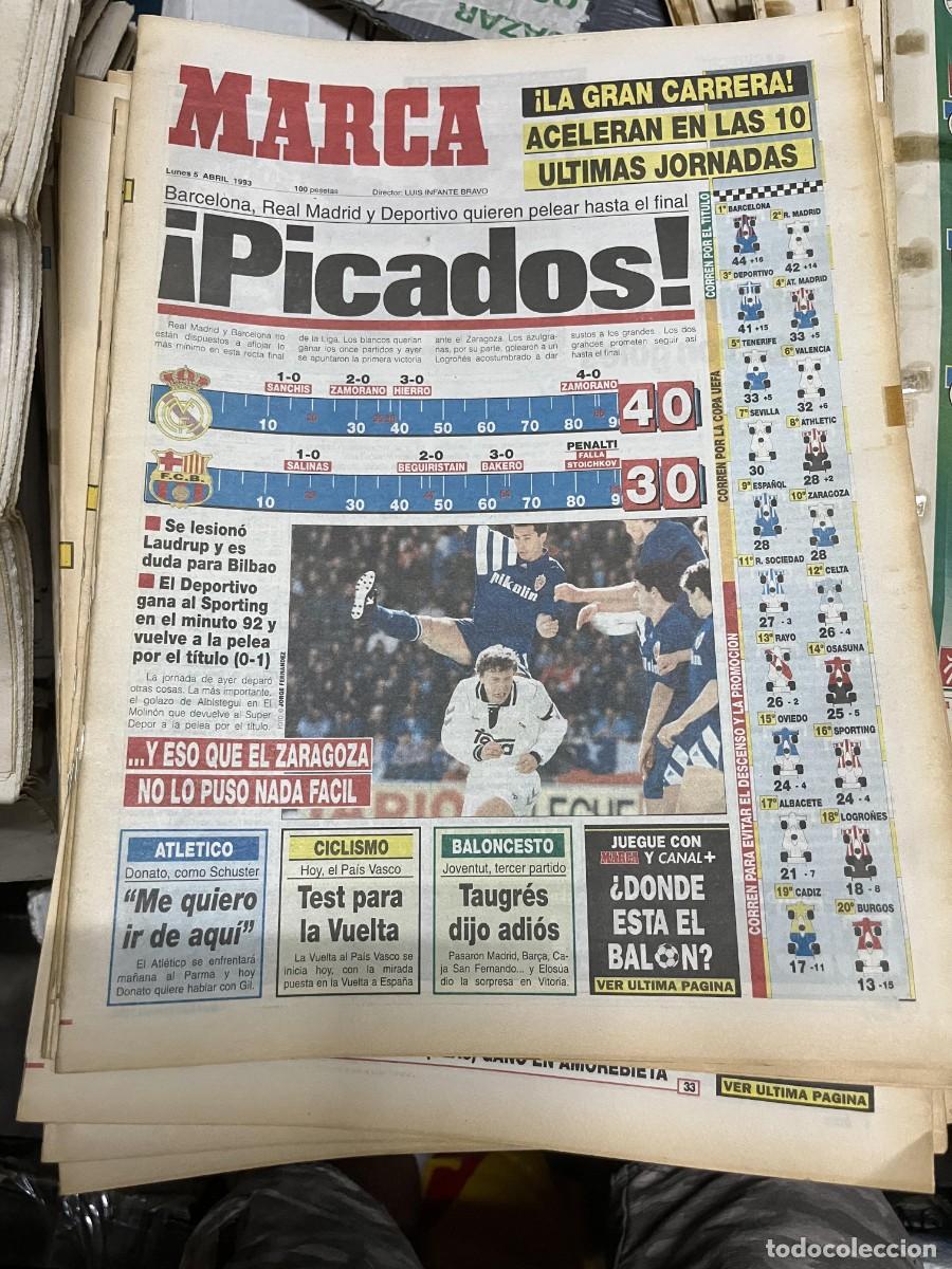 Sports collectibles: MARCA (5-4-1993) JORNADA LIGA BARCELONA REAL MADRID ZARAGOZA DEPORTIVO CORU&Ntilde;A