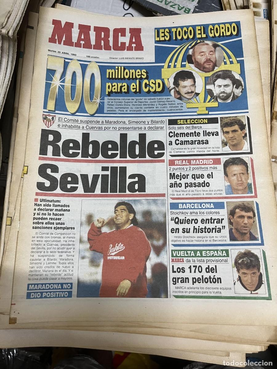 Sports collectibles: MARCA (20-4-1993) 700 MILLONES PARA EL CSD SUSPENSION MARADONA SEVILLA