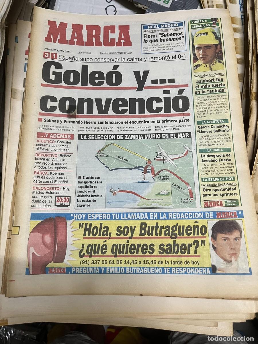 Coleccionismo deportivo: MARCA (29-4-1993) SELECCION ESPA&Ntilde;OLA ESPA&Ntilde;A 3-1 IRLANDA DEL NORTE JALABERT VUELTA ESPA&Ntilde;A