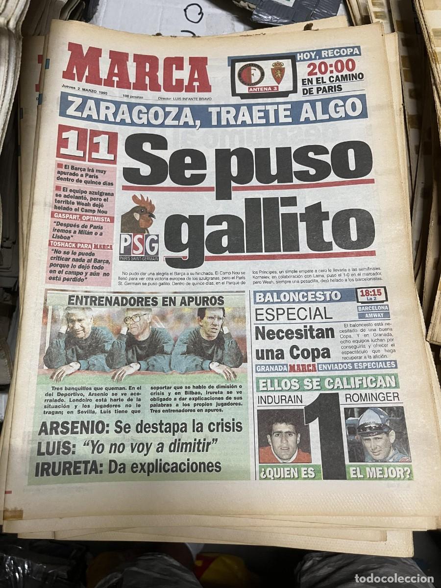 Collezionismo sportivo: MARCA (2-3-1995) COPA EUROPA BARCELONA PSG RECOPA FEYENOORD ZARAGOZA VUELTA A ESPA&Ntilde;A
