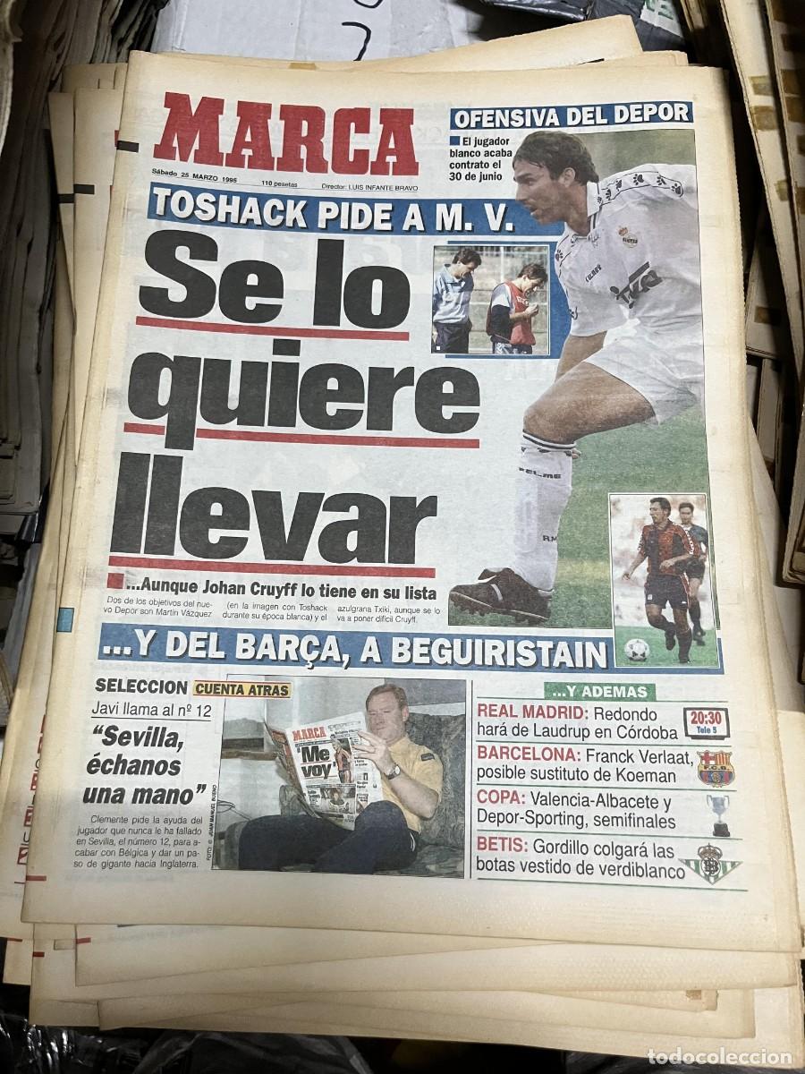 Coleccionismo deportivo: MARCA (25-3-1995) MARTIN VAZQUEZ TOSHACK DEPORTIVO CORU&Ntilde;A REAL MADRID BEGUIRISTAIN