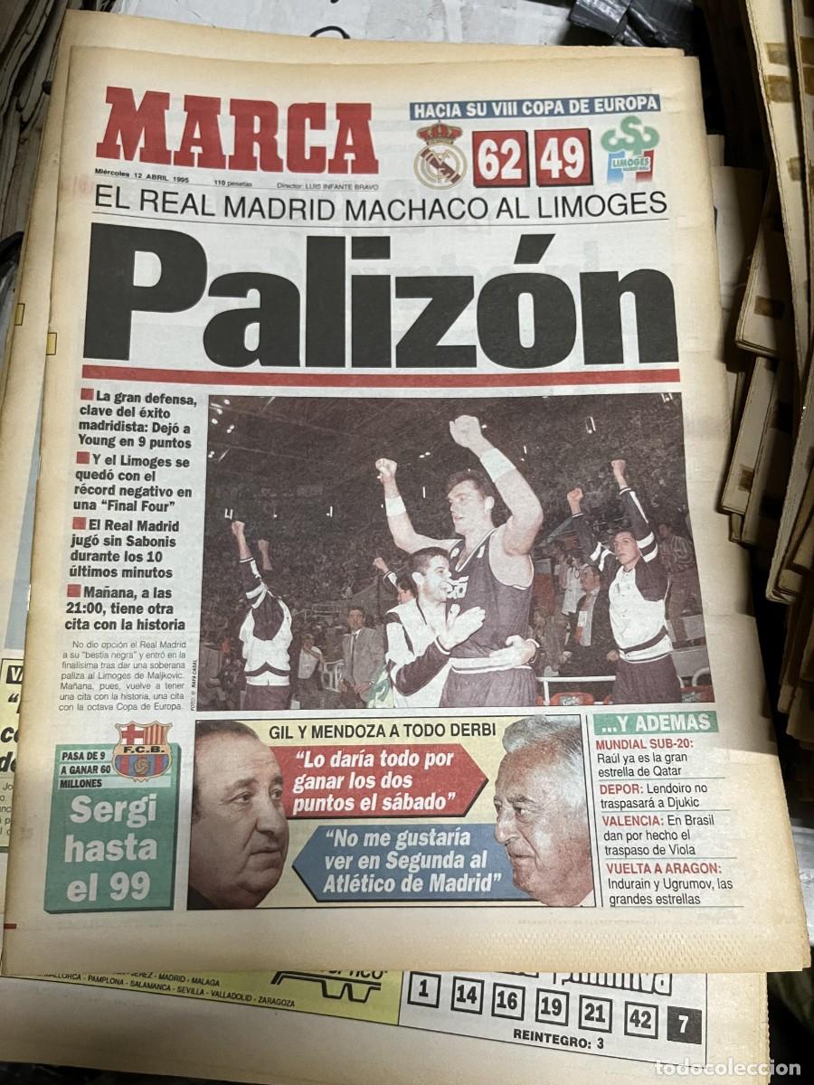 Coleccionismo deportivo: MARCA (12-4-1995) BALONCESTO FINAL FOUR REAL MADRID 62-49 LIMOGES SABONIS
