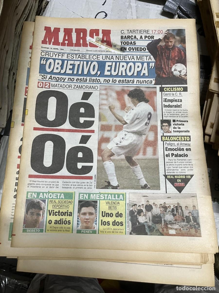 Coleccionismo deportivo: MARCA (16-4-1995) ZAMORANO CRUYFF OVIEDO BARCELONA JORNADA LIGA ATLETICO MADRID 0-2 REAL MADRID