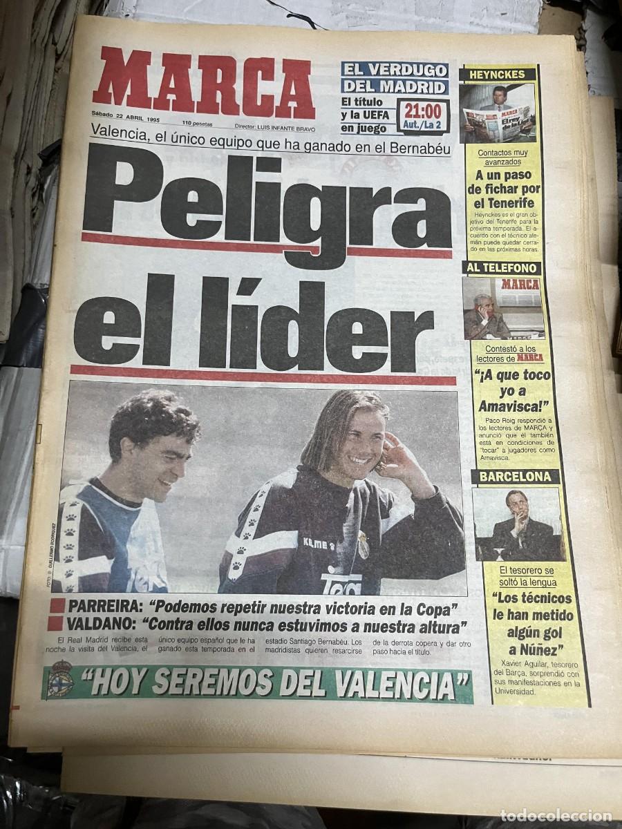 Coleccionismo deportivo: MARCA (22-4-1995) JORNADA LIGA FERNANDO REDONDO SANCHIS REAL MADRID VALENCIA