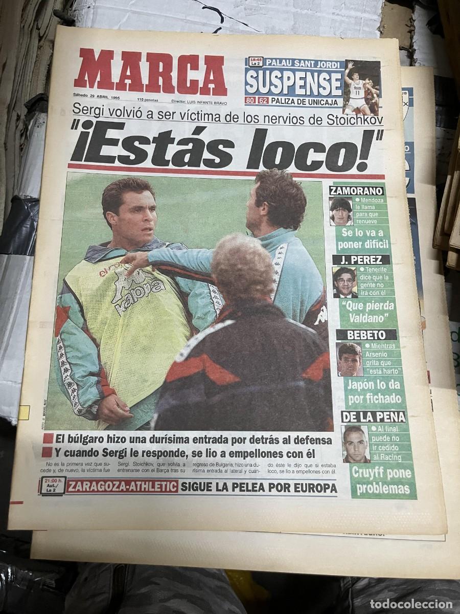 Coleccionismo deportivo: MARCA (29-4-1995) SERGI BARJUAN BARCELONA STOICHKOV SABONIS UNICAJA ZAMORANO BEBETO DE LA PE&Ntilde;A