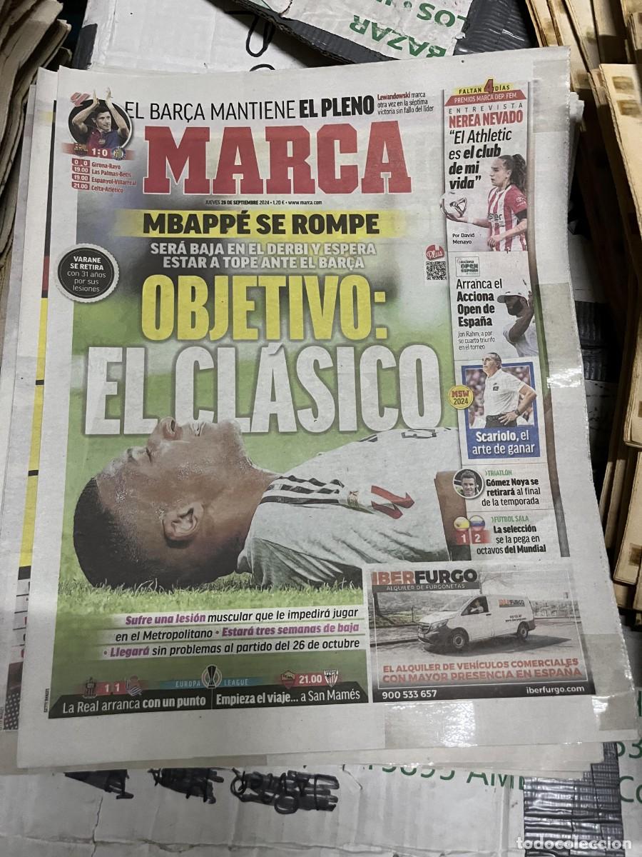 Collezionismo sportivo: MARCA (26-9-2024) JORNADA LIGA MBAPPE LESION BARCELONA 1-0 GETAFE NEREA NEVADO