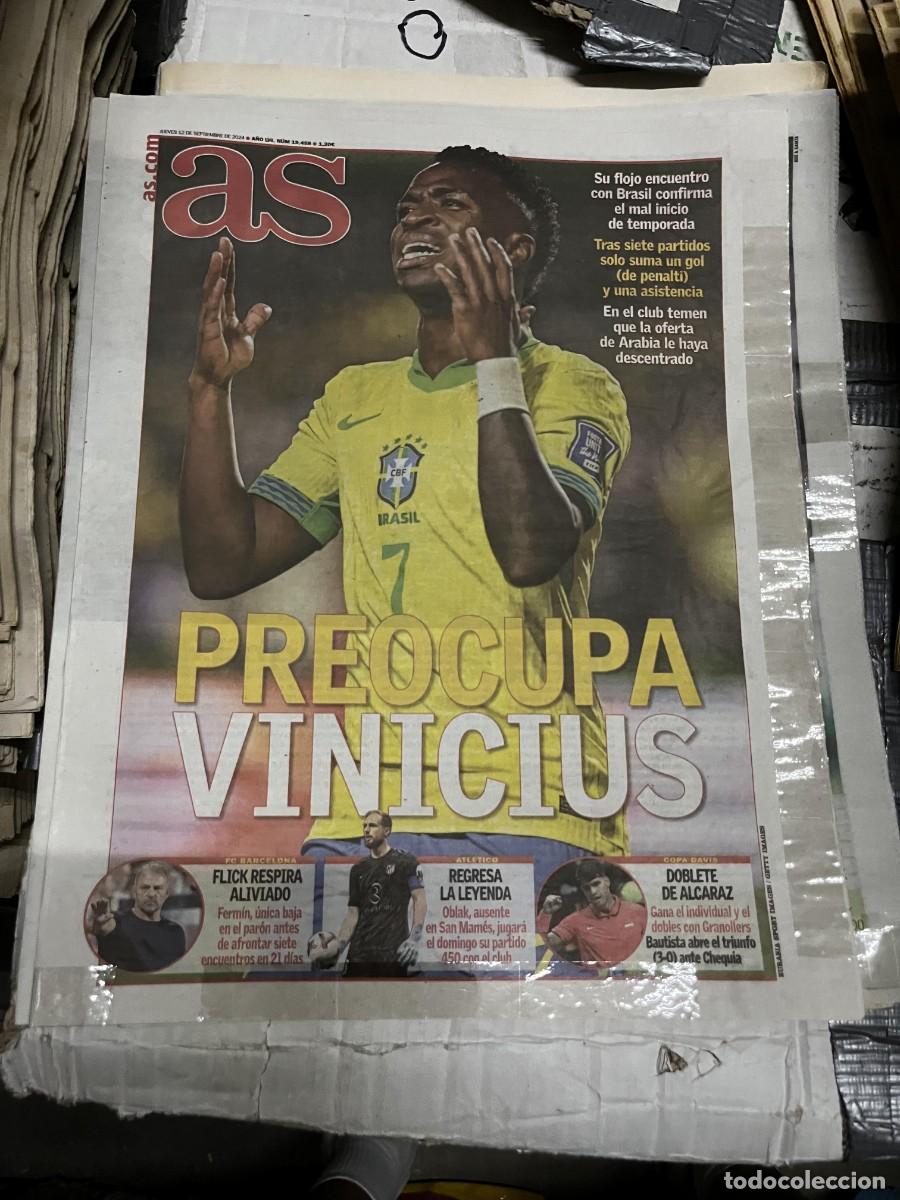 Coleccionismo deportivo: AS (12-9-2024) PREOCUPA VINICUS BRASIL FLICK JAN OBLAK DOBLETE ALCARAZ