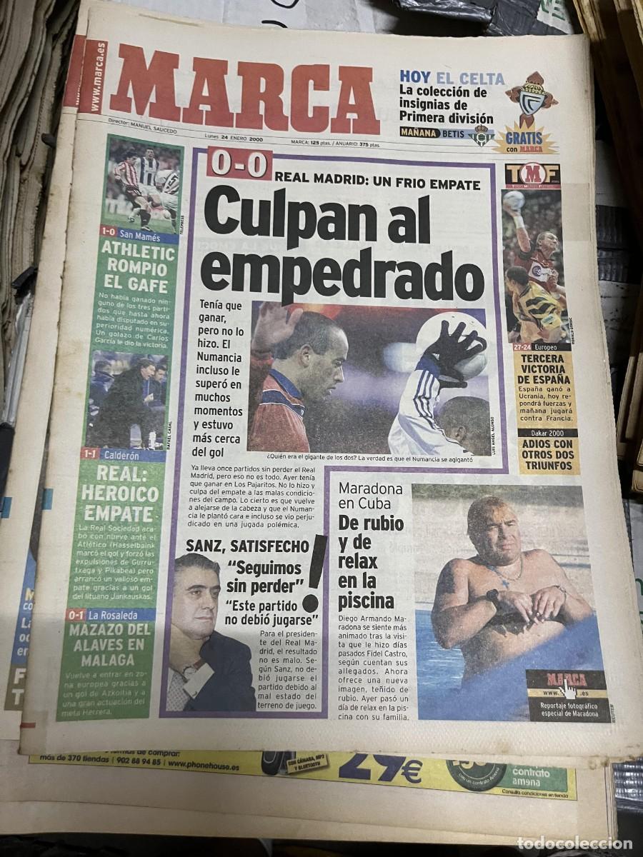 Coleccionismo deportivo: MARCA (24-1-2000) JORNADA LIGA NUMANCIA 0-0 REAL MADRID MARADONA LORENZO SANZ