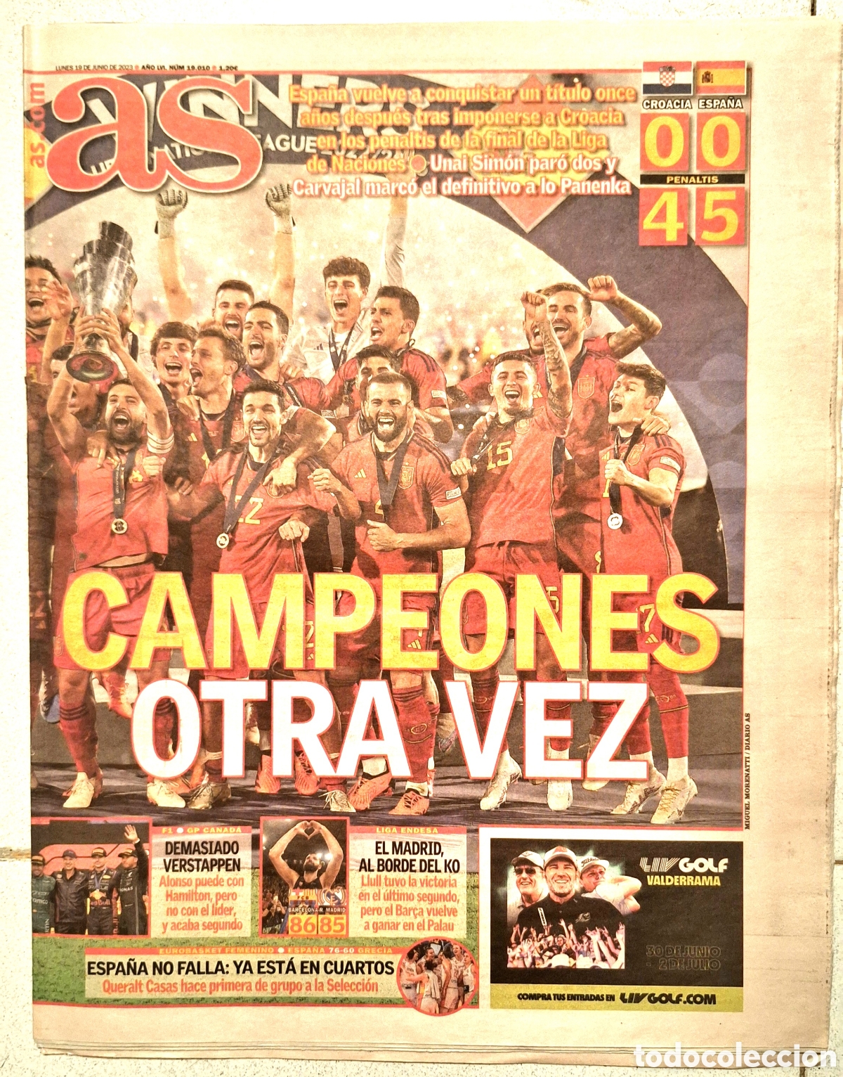 Coleccionismo deportivo: Diario As Espa&ntilde;a campeona nations League liga naciones 2023
