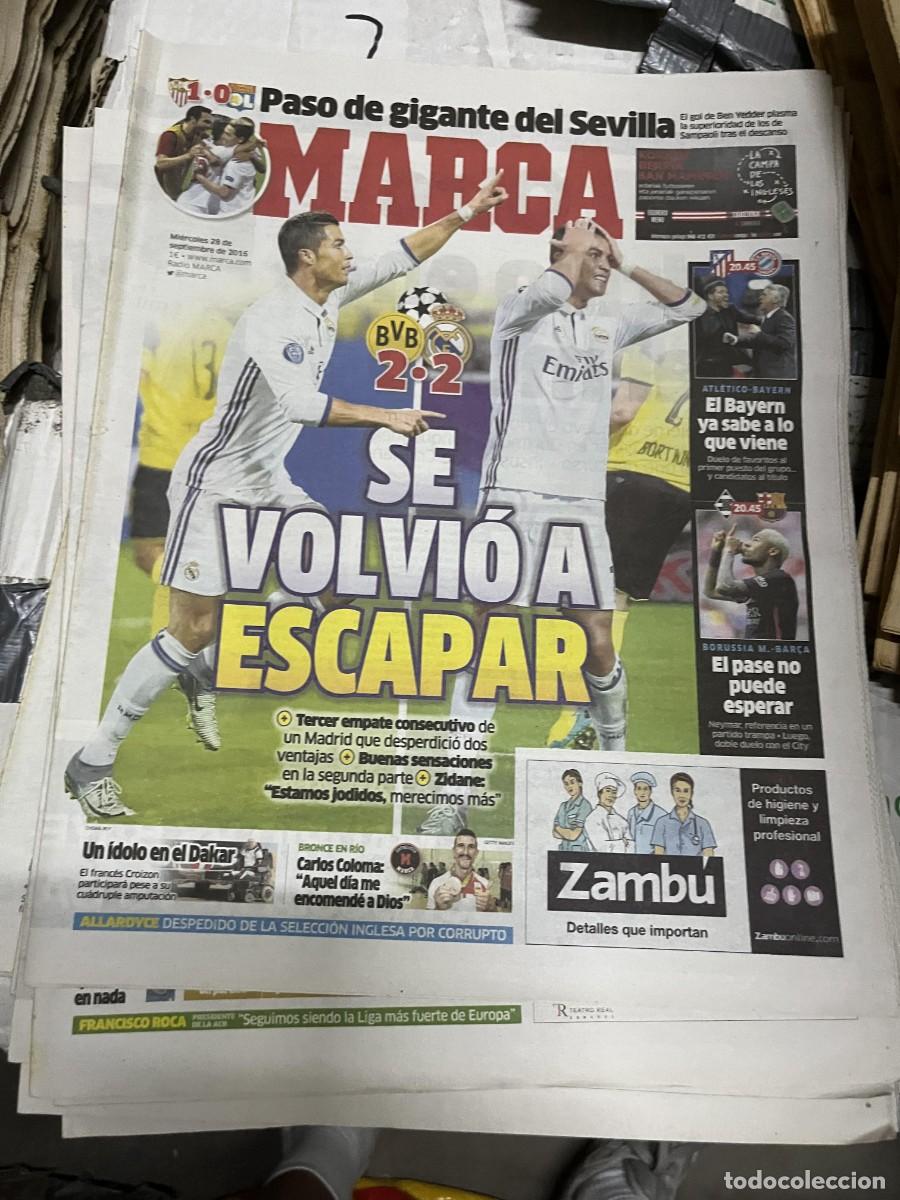 Collezionismo sportivo: MARCA (28-9-2016) BORUSSIA DORTMUND 2-2 REAL MADRID UEFA CHAMPIONS SEVILLA 1-0 OLYMPIQUE LYONNAIS